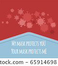 Silhouettes of viruses in front of a medical mask. Place for text. 65914698