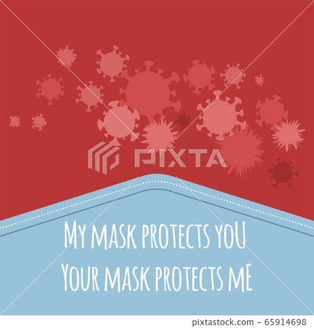 Silhouettes of viruses in front of a medical mask. Place for text. 65914698