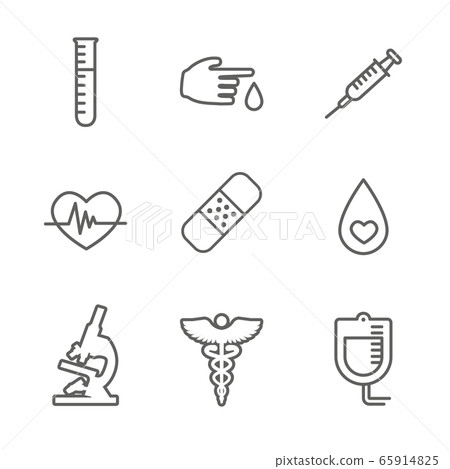 Blood testing and work icon set with syringe, 65914825