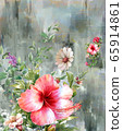 Abstract colorful flowers watercolor painting. Spring multicolored in .nature. 65914861