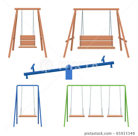 Wooden swing isolated on white background. brown and blue swing in flat style. Wooden swing isolated on white background. brown and blue swing in flat style. 65915349