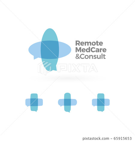 Set of telemedicine logo, medical remote care. Health web consultation service logotype concept. Speech chat medical cross, digital medicine innovation. 65915653