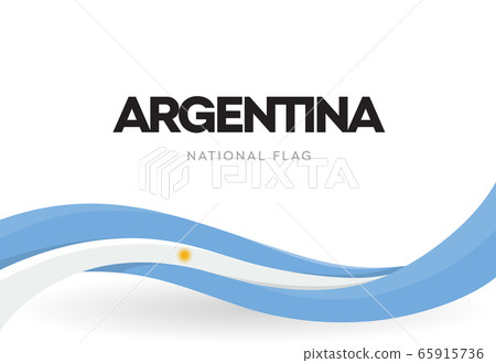 Argentinian waving flag banner. Argentina patriotic blue and white ribbon poster. The Argentine Republic distinctive symbol. Independence day declaration anniversary leaflet. National public holiday. 65915736