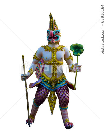 Himmapan animal sculpture, white background. 65916164