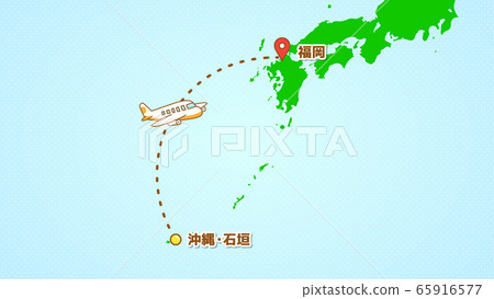 Illustration explaining simple airplane movement (from Ishigaki to Fukuoka) 65916577