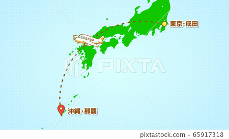 Illustration explaining a simple airplane movement (from Narita to Naha) Illustration explaining a simple airplane movement (from Narita to Naha) 65917318