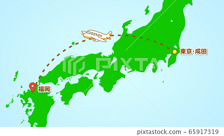 圖解說明簡單的飛機運動（從成田到福岡） 65917319