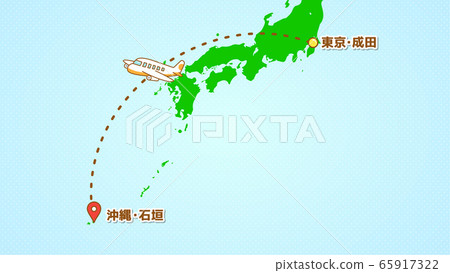 Illustration explaining simple airplane movement (from Narita to Ishigaki) 65917322
