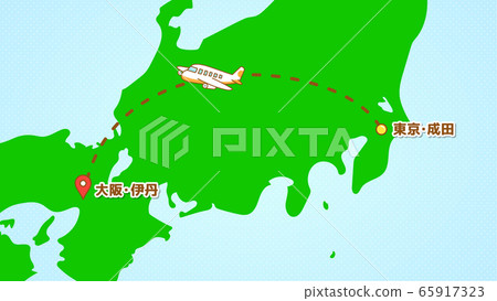 Illustration explaining simple airplane movement (from Narita to Itami) 65917323