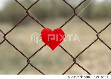 Red heart on a chain link fence. Red heart on a chain link fence. 65918361