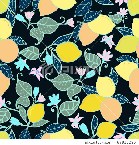 beautiful background with leaves, lemons 65919289