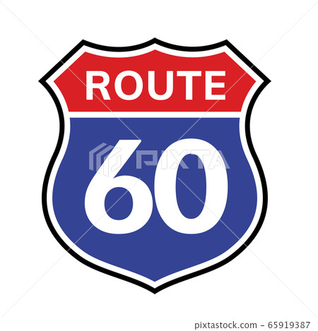 60 route sign icon. Vector road 60 highway interstate american freeway us california route symbol. 65919387