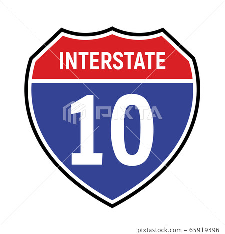 10 route sign icon. Vector road 10 highway interstate american freeway us california route symbol 65919396