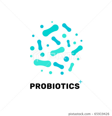 Probiotic bacteria logo. Bifidobacteria lactobacillus gut acidophilus. Lactic prebiotic healthy 65919426