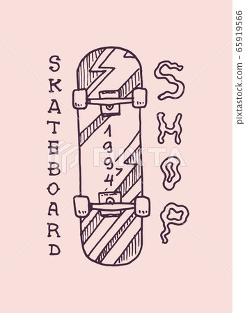 Skateboard Label for typography. Vintage retro ride on the boards concept. Template for t-shirt and Skateboard Label for typography. Vintage retro ride on the boards concept. Template for t-shirt and 65919566