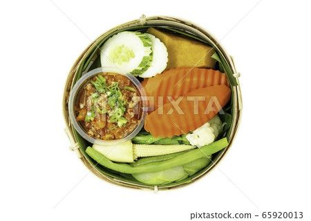 Nam prik ong  and Vegetable isolated on white 65920013