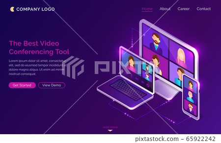 Video conference online call isometric landing 65922242