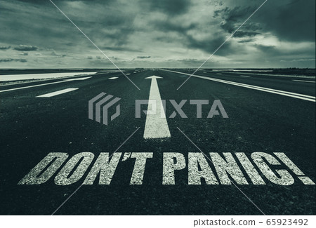 Dont Panic written on the road. 65923492