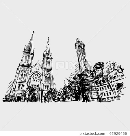 Drawing of church in Ho Chi Minh City  65929466