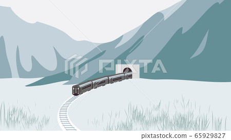 Train passing through tunnel under mountain - Stock Illustration ...