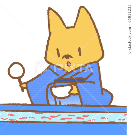 Fox in a yukata (blue) wearing a goldfish scoop Fox in a yukata (blue) wearing a goldfish scoop 65931233