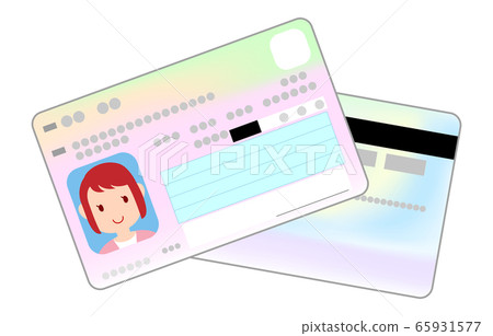 Illustration of front and back of my number card with female face photo Illustration of front and back of my number card with female face photo 65931577