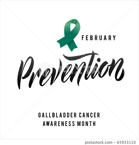 Vector Gallbladder Cancer Awareness Calligraphy Poster Design. Stroke Green Ribbon. February is Cancer Awareness Month 65933118