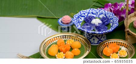 Thai traditional dessert serving on porcelain and 65935035