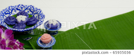 Thai traditional dessert serving on porcelain with 65935036