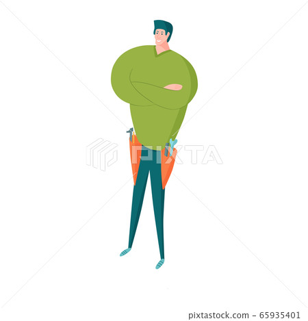 Handyman standing confidently with tools belt and crossed arms Handyman standing confidently with tools belt and crossed arms 65935401