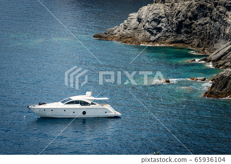 White motor yacht anchored in the port of Vernazza - Liguria Italy 65936104