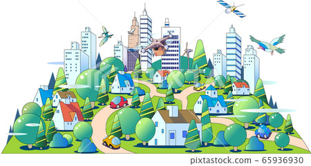 Drone flying near future city Drone flying near future city 65936930