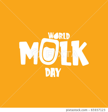 vector wold milk day outline style icon or label isolated on orange background. Milk day greeting poster design template. Milk day logo with milk glass 65937123