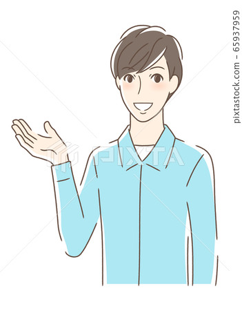 A man smiling and holding out his palm A man smiling and holding out his palm 65937959