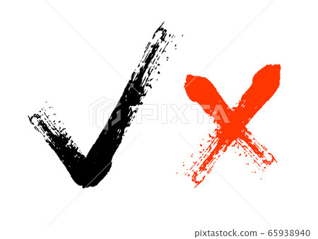 Tick and cross brush signs. Symbols YES and NO button for vote, decision, web. Vector illustration. Symbol of error, check, wrong and stop. 65938940
