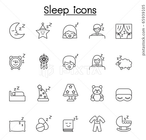 Sleep icons set in thin line style 65939105