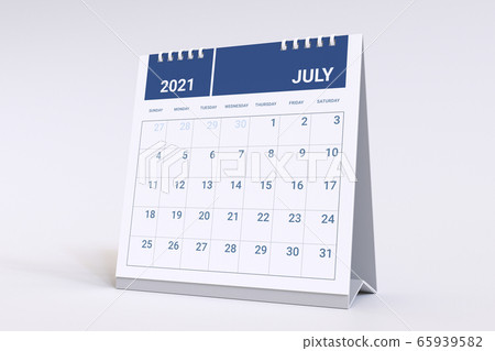3D Rendering - Calendar for July. 2021 Monthly calendar week starts on sunday. 65939582