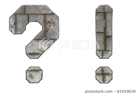 Set of symbols question mark and exclamation mark made of industrial metal on white background 3d Set of symbols question mark and exclamation mark made of industrial metal on white background 3d 65939630