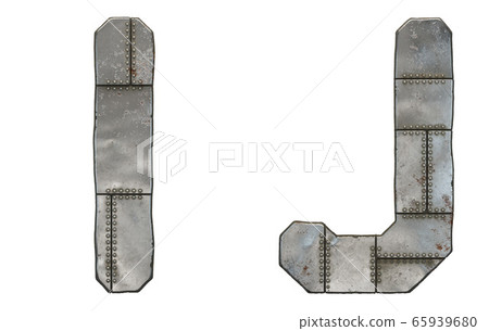 Set of capital letters I and J made of industrial metal isolated on white background. 3d 65939680