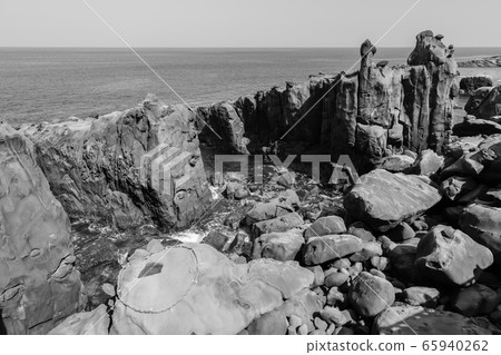 Udo Shrine, Udo Senjojiki Iwaiwa Monochrome [Ninan City, Miyazaki Prefecture] 65940262