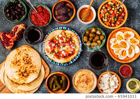 Traditional dishes of Israeli and Middle Eastern 65941031