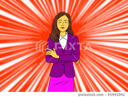 Angry arms folded female employee (red background) 65942042