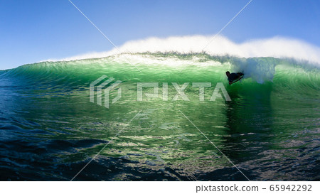 Surfing Body Boarder Silhouetted Waves Water Action 65942292