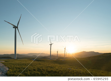 Windmills converting wind energy into electricity in Montenegro 65945293