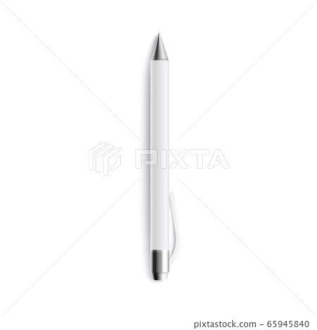 Mockup of top view one blank white ballpen lying upright realistic style Mockup of top view one blank white ballpen lying upright realistic style 65945840
