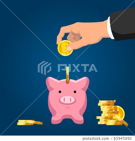 Save money. Businessman hand putting golden coin Save money. Businessman hand putting golden coin 65945892