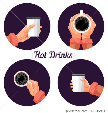 Hot drinks labels set with human hand 65945911