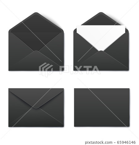 Mockup set of black opened and closed blank envelopes realistic style 65946146