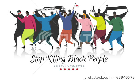 black lives matter concept. group of protesters walked out to protest against violence against black people, holding signs black lives matter , America flag , peace, heart , liberty , justice black lives matter concept. group of protesters walked out to protest against violence against black people, holding signs black lives matter , America flag , peace, heart , liberty , justice 65946573