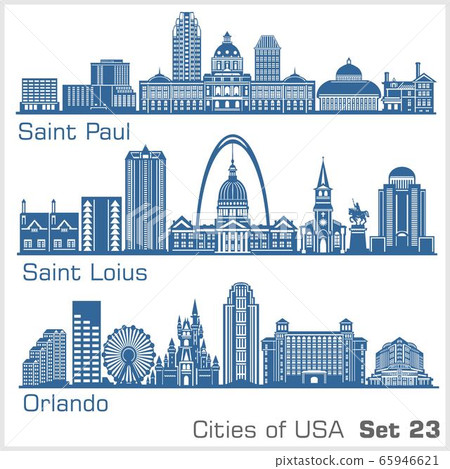 Cities of USA - Saint Paul, Saint Loius, Orlando. Detailed architecture. Trendy vector illustration. 65946621